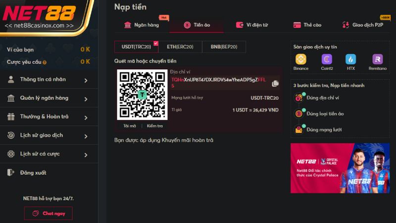 Yêu cầu cần thiết để nạp tiền NET88 thành công